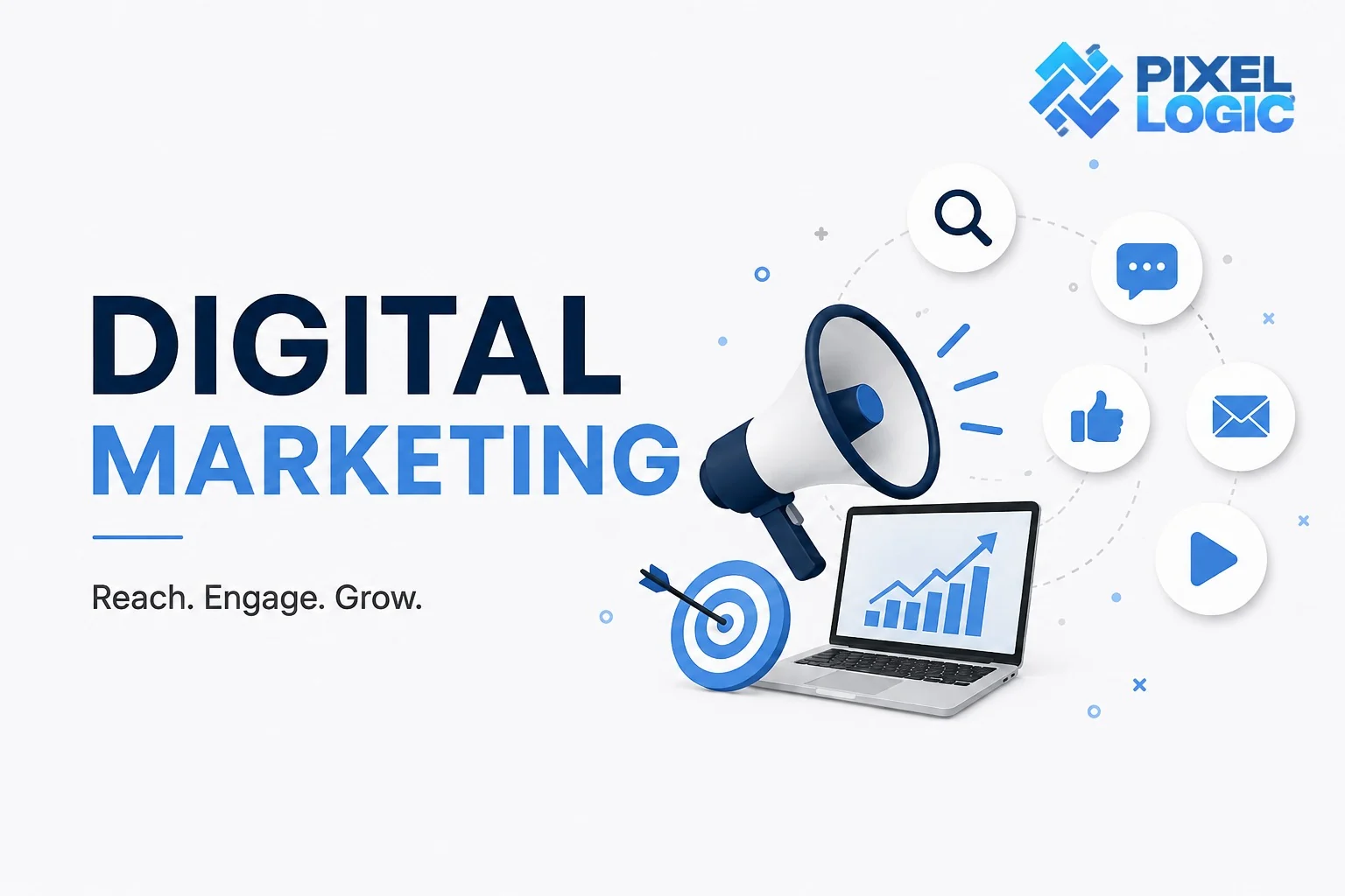 Digital marketing channels connecting search, social, email, video, and analytics